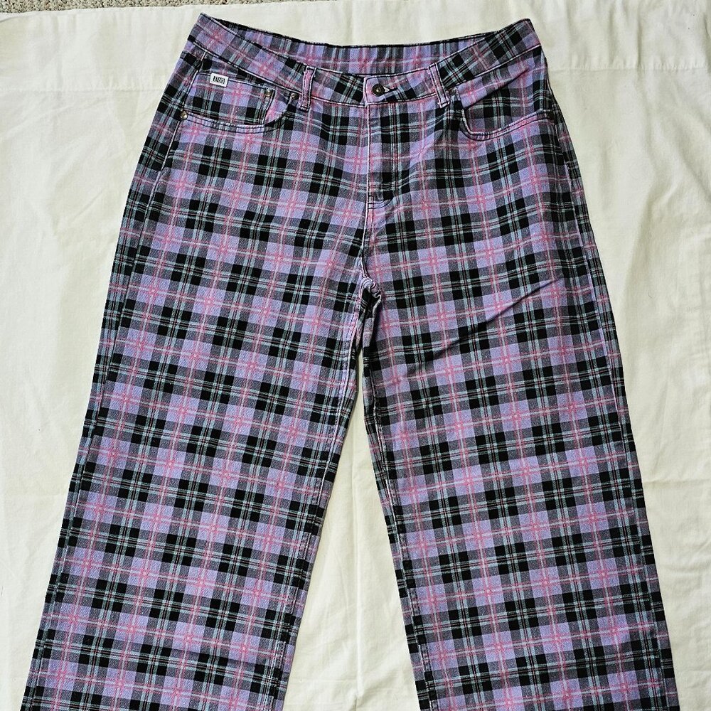 The Ragged Priest Plaid Wide Leg Pants - Black and Pink